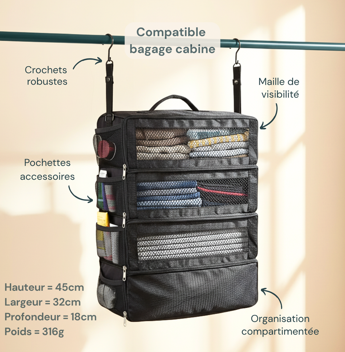 Organisateur de valise suspendu - Penderie de voyage